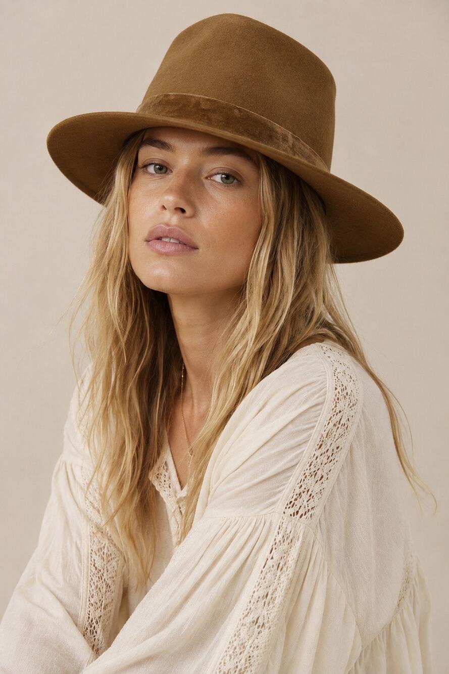 WYETH x Madewell 100% Wool Wide Brim Fedora Hat | Camel Brown | OS